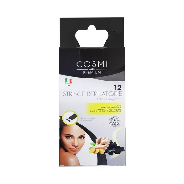 Bandas de depilación facial con carbón, jengibre, manzanilla y aceite de jojoba (12 unidades)