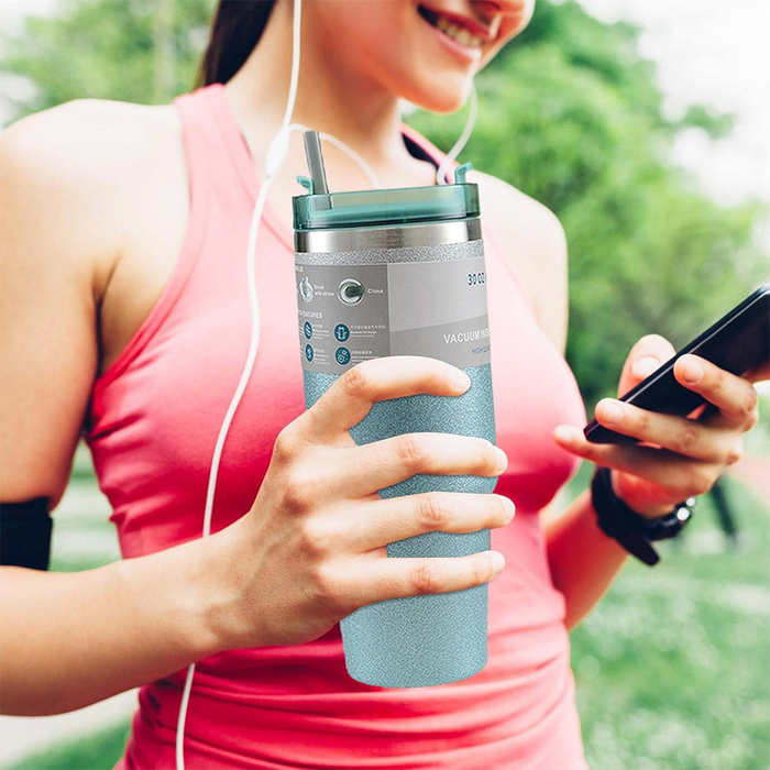 Botella térmica de acero con pajita de 900 ml