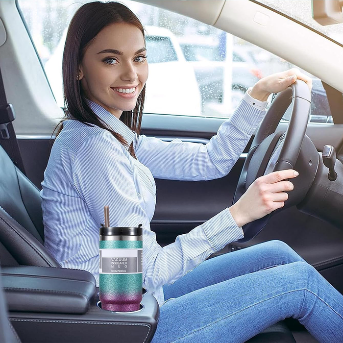 Botella térmica de acero con pajita de 900 ml