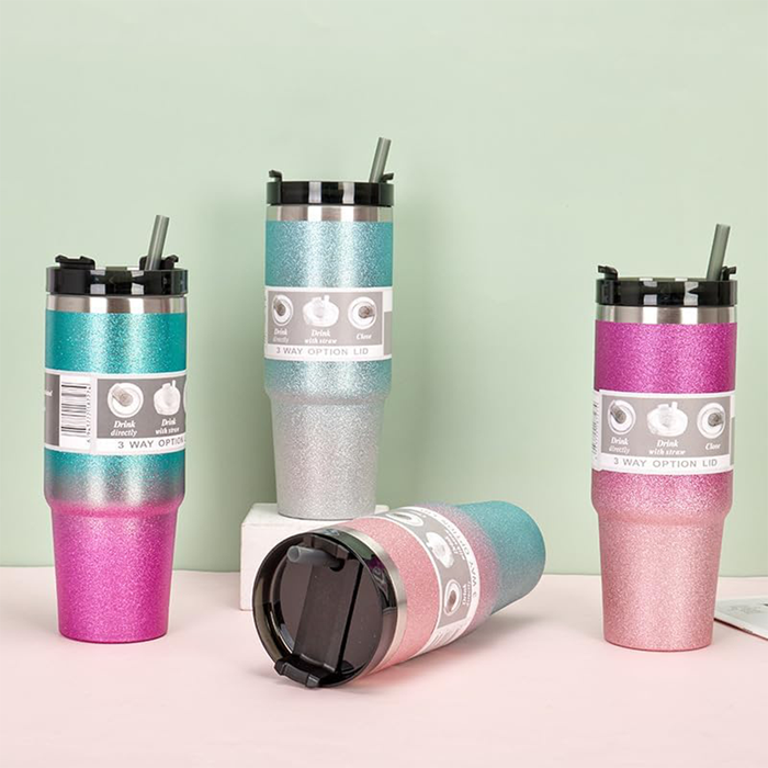 Botella térmica de acero con pajita de 900 ml