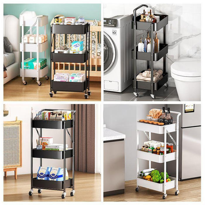 Carrello Portaoggetti Pieghevole a 3 Ripiani