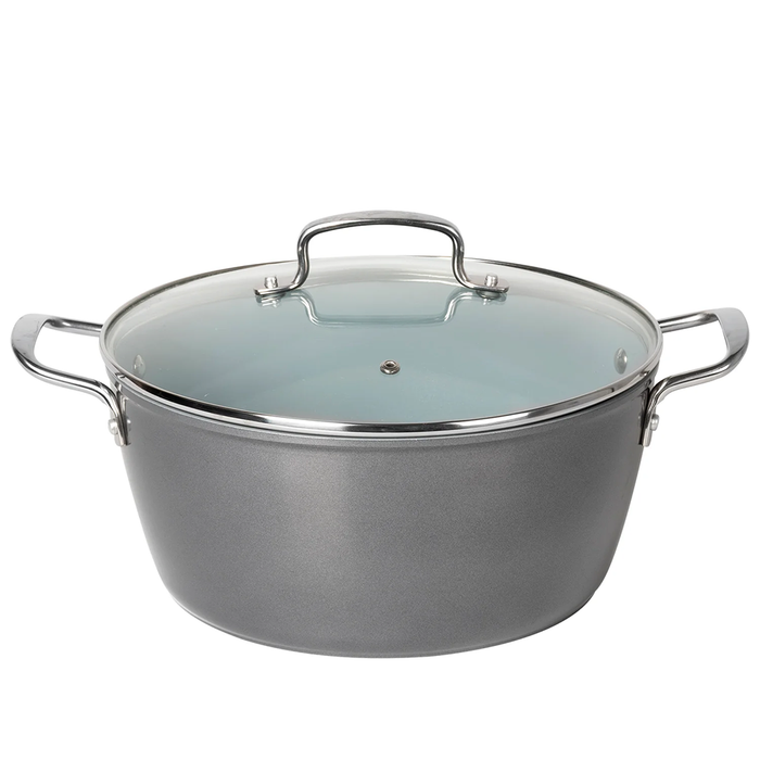 Cacerola de aluminio forjado con tapa de vidrio