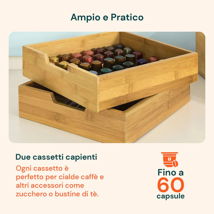 Cajón organizador multiusos de bambú para cápsulas