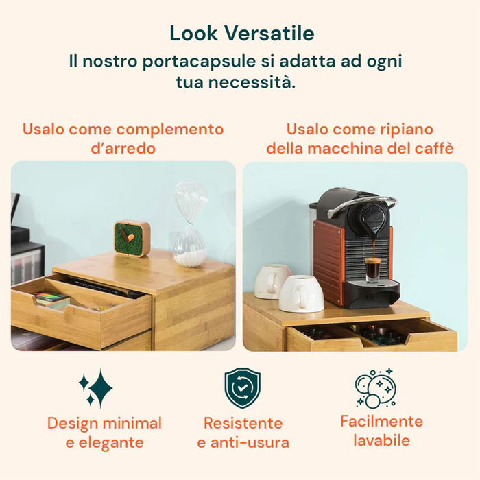 Cajón organizador multiusos de bambú para cápsulas
