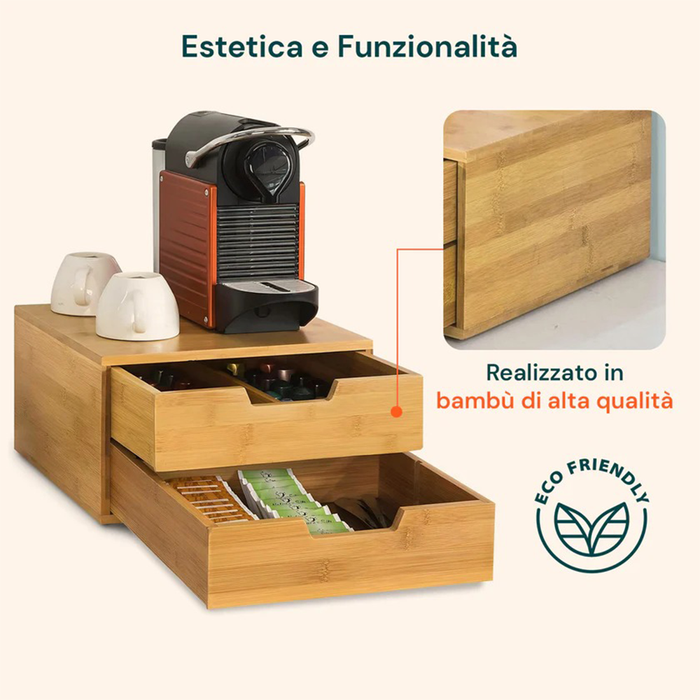Cajón organizador multiusos de bambú para cápsulas