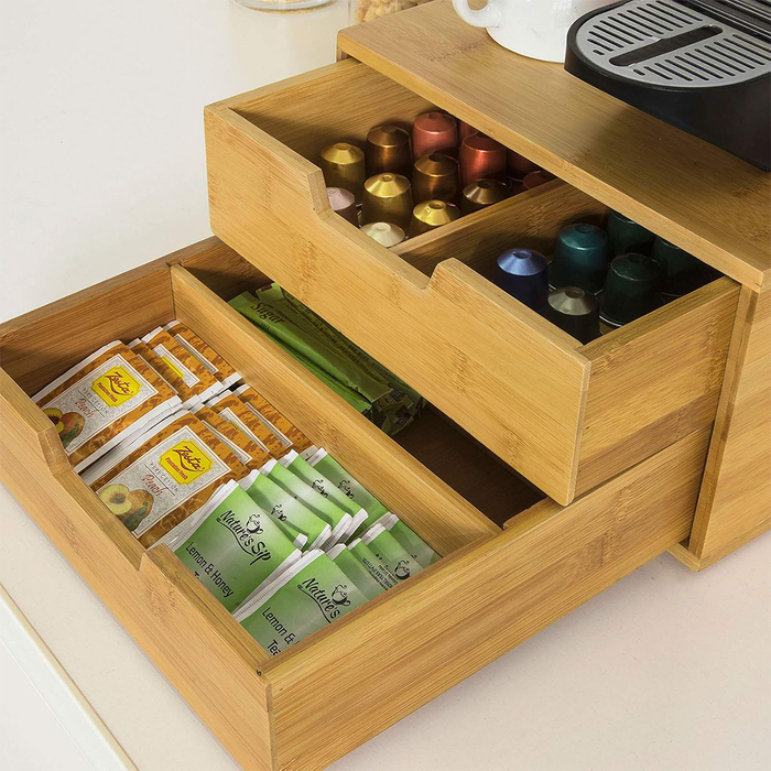 Cajón organizador multiusos de bambú para cápsulas