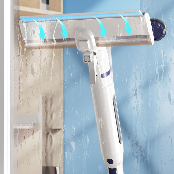 Limpiacristales telescópico 3 en 1 con pulverizador y depósito integrado