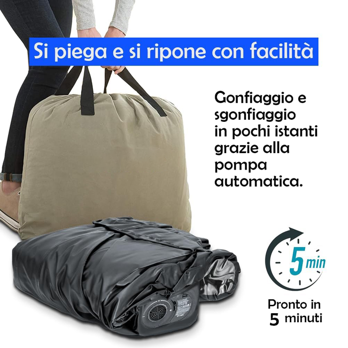 Materasso Gonfiabile Matrimoniale con Tecnologia Fiber-Tech e Pompa Elettrica Integrata