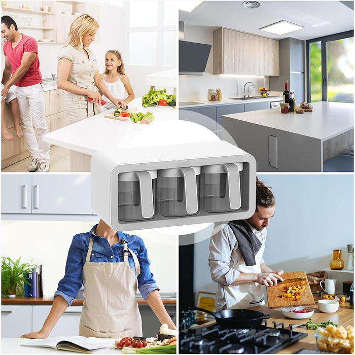 Estante de especias de pared con contenedores