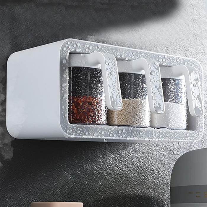 Estante de especias de pared con contenedores