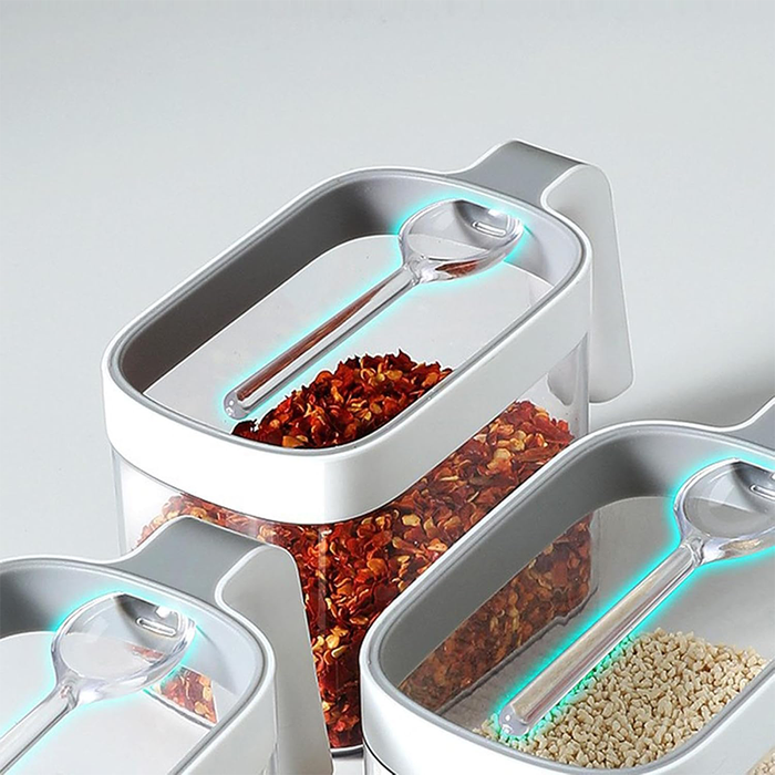 Estante de especias de pared con contenedores