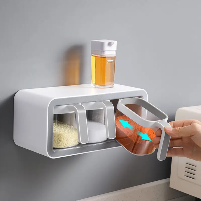 Estante de especias de pared con contenedores