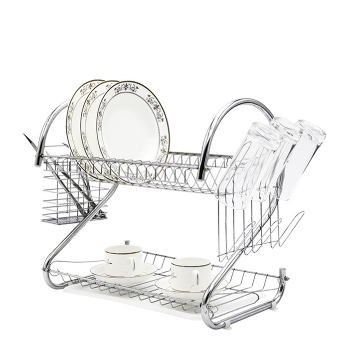 Scolapiatti a 2 Livelli Grande Capacità  con Supporto Antiscivolo