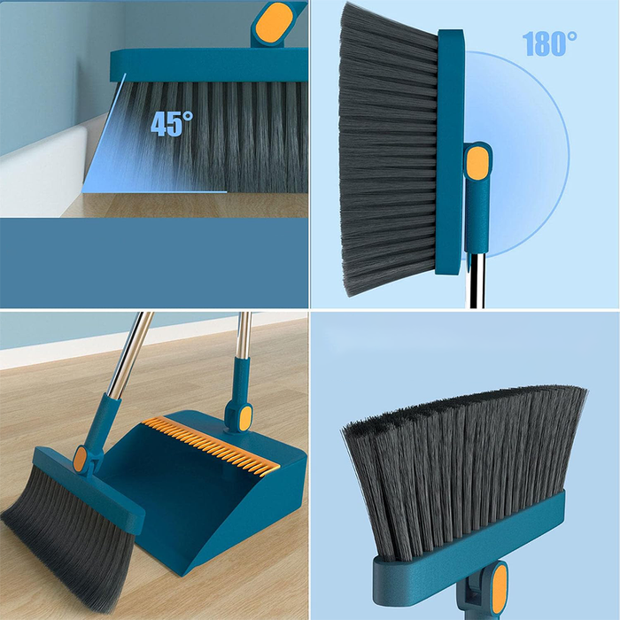 Scopa e Paletta con Setole Antigraffio e Testa Rotante