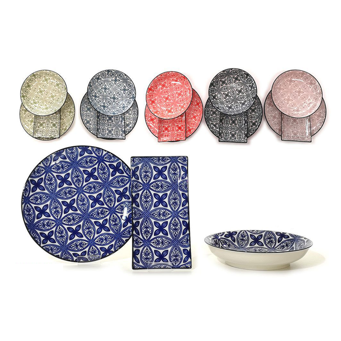 Juego de vajilla de porcelana multicolor de 18 piezas