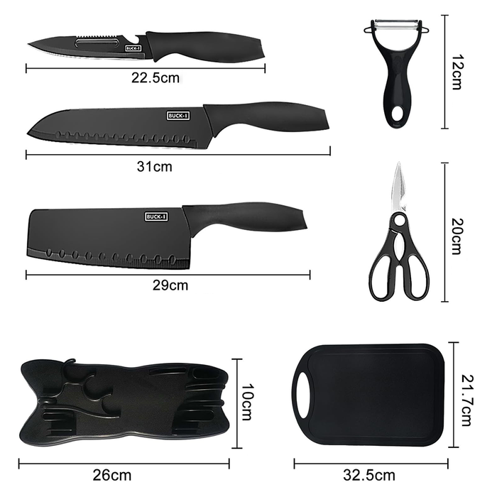 Juego de 7 cuchillos de cocina profesionales con tabla de cortar