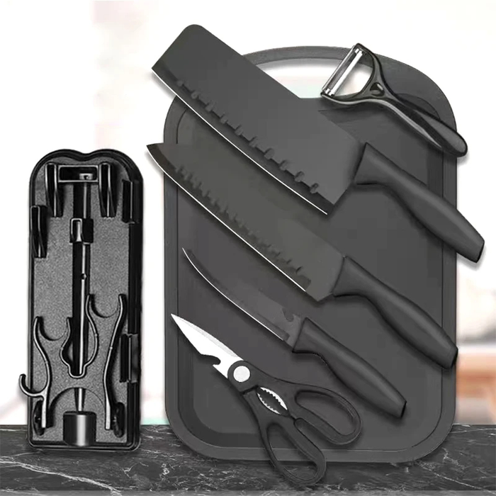 Juego de 7 cuchillos de cocina profesionales con tabla de cortar