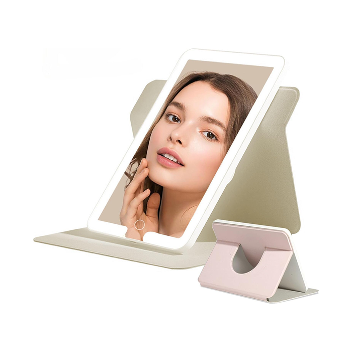 Espejo de maquillaje portátil con luz LED ajustable