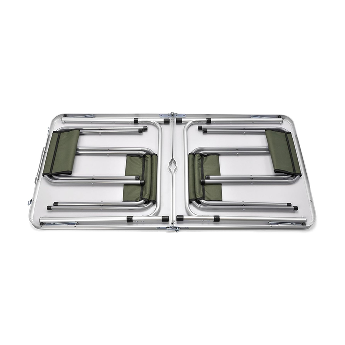 Tavolo Portatile Pieghevole con Sgabelli e Chiusura Valigetta