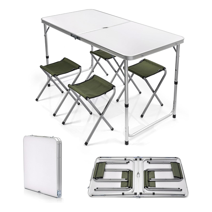 Tavolo Portatile Pieghevole con Sgabelli e Chiusura Valigetta