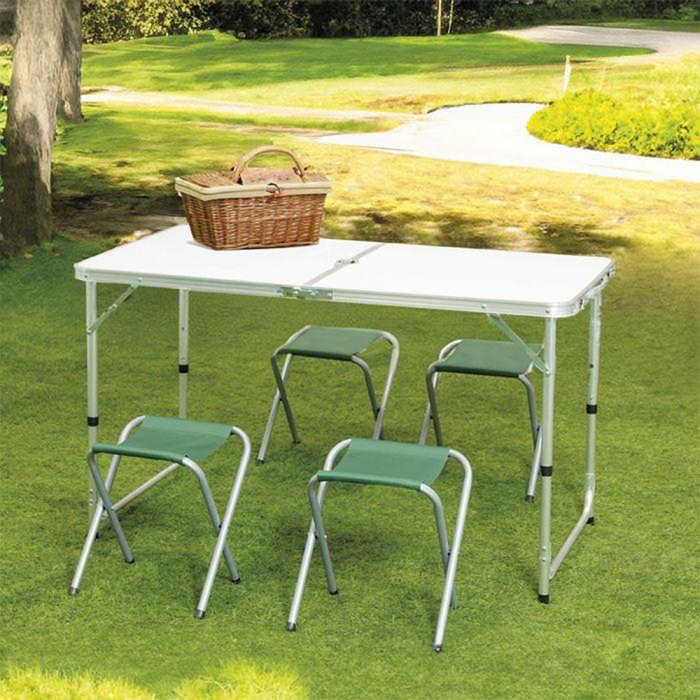 Tavolo Portatile Pieghevole con Sgabelli e Chiusura Valigetta
