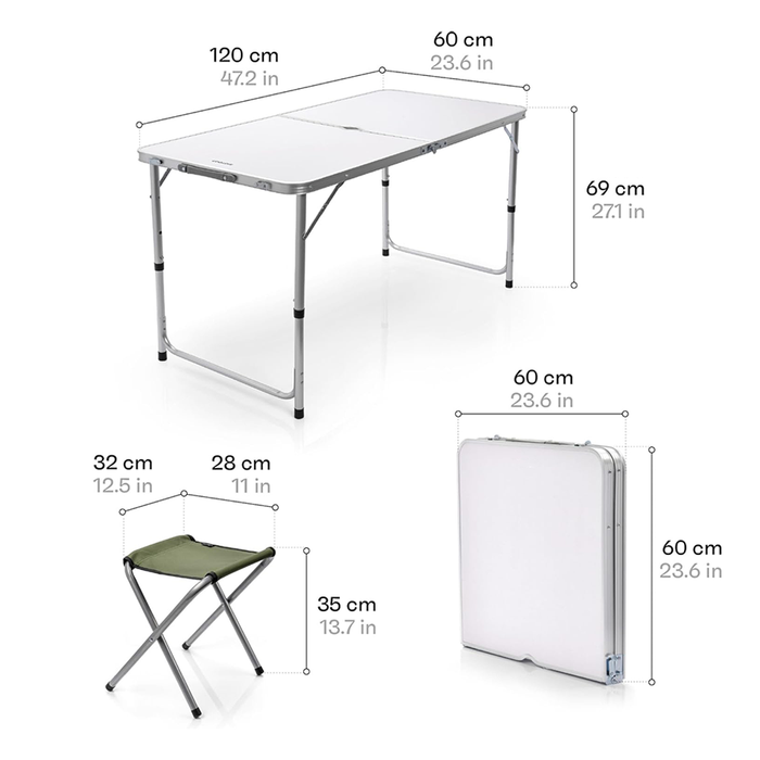 Tavolo Portatile Pieghevole con Sgabelli e Chiusura Valigetta