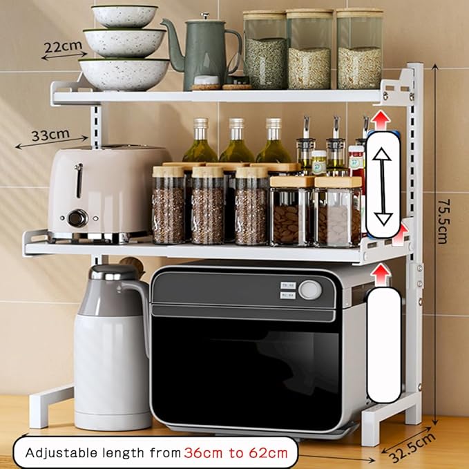 Mensola da Cucina Regolabile per Microonde e Utensili – Ripiano Salvaspazio in Acciaio a più Livelli