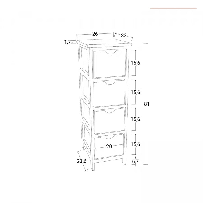 Discor 4 Cajones en Madera de Paulownia 26x81 cm