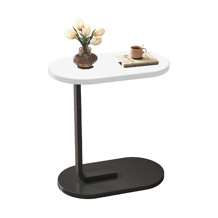 Mesa auxiliar de madera en forma de C para sofá y cama