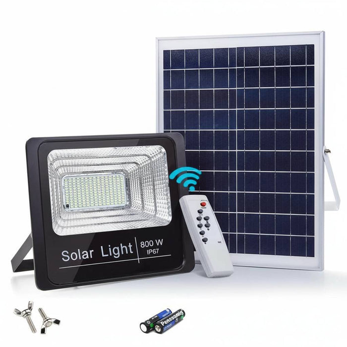 Faro Solare LED 800W 497 LED IP67 con Pannello Solare e Telecomando