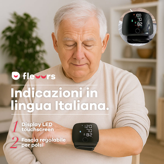 Misuratore di Pressione da Polso con Schermo LED e Voce in Italiano