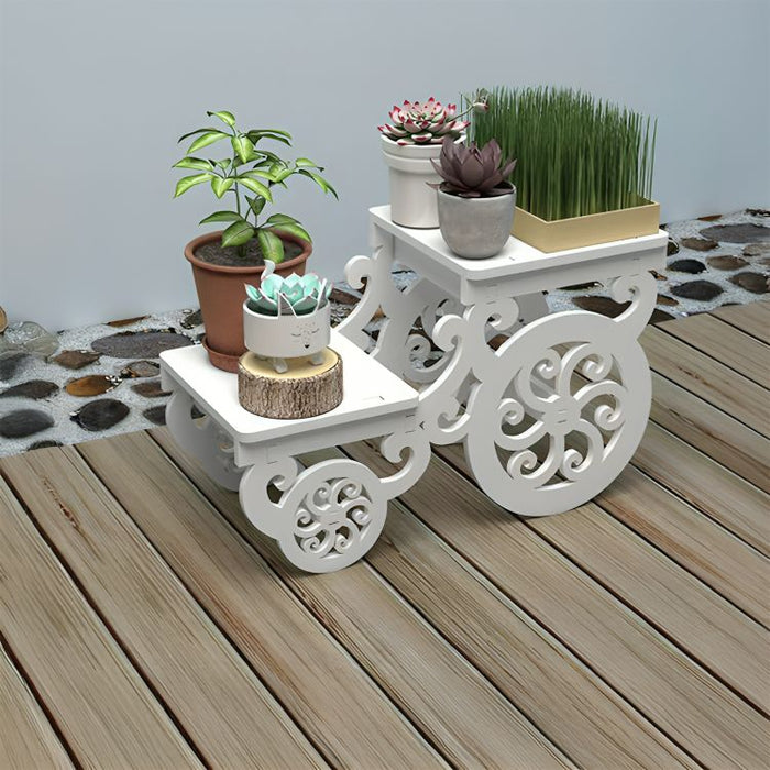 GardenBonsai, Jardinera de Madera con 5 Espacios, Diseño de Carro para Jardín y Balcón