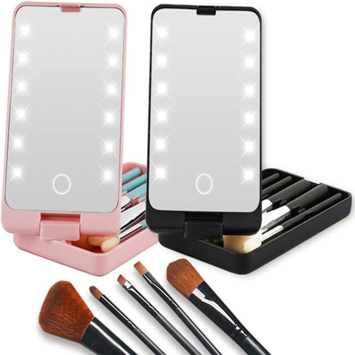 Viaje Maquillaje Espejo, portátil Led Maquillaje Espejo Con Maquillaje Contenedor