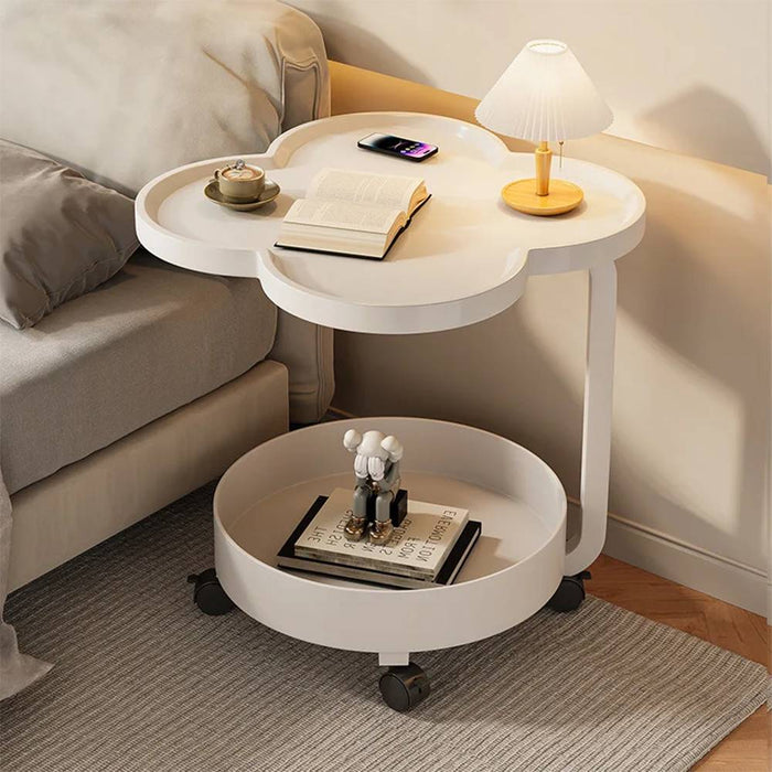 Tavolino Multifunzione a 2 Livelli con Ruote e Bordo Rialzato