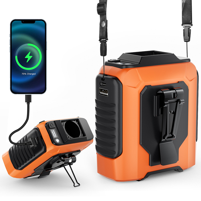 AirGo Ventilatore Portatile 5 in 1 - Power Bank Ricaricabile , Clip, Torcia LED e Supporto da Tavolo