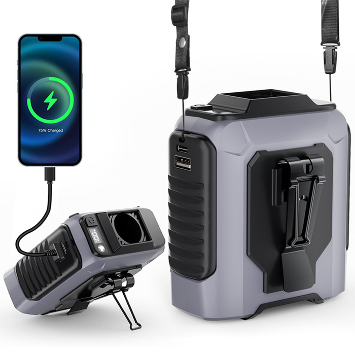 AirGo Ventilatore Portatile 5 in 1 - Power Bank Ricaricabile , Clip, Torcia LED e Supporto da Tavolo