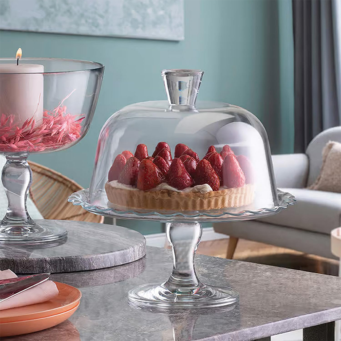 Alzatina per Dolci in Vetro con Campana Trasparente
