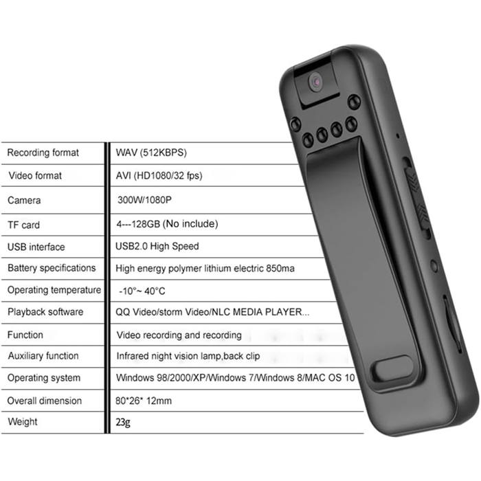 Videocamera Body Camera HD 1080p con Angolo Rotante