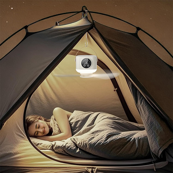 Ventilatore Portatile con Gancio e Luce LED