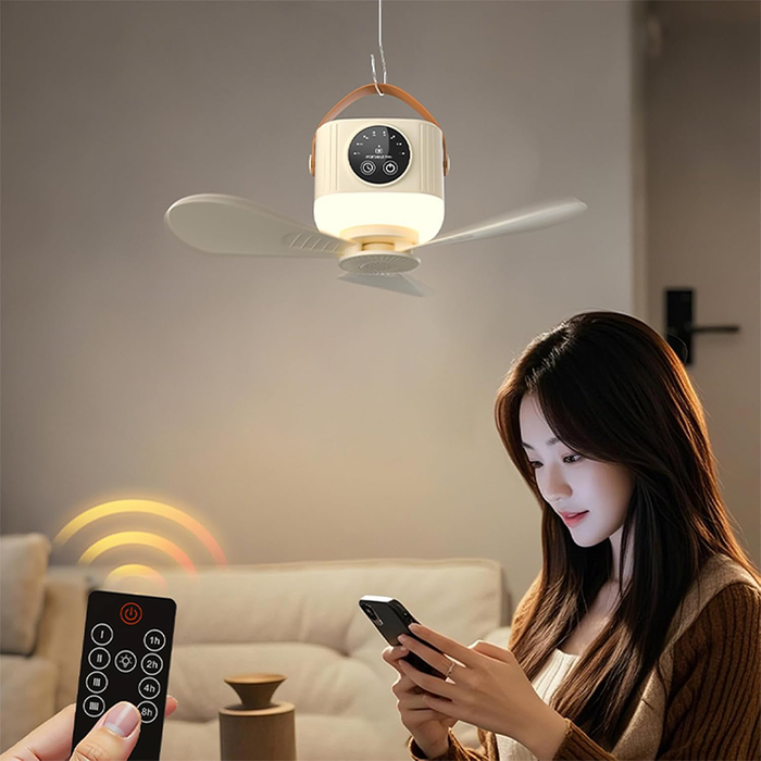 Ventilatore Portatile con Gancio e Luce LED
