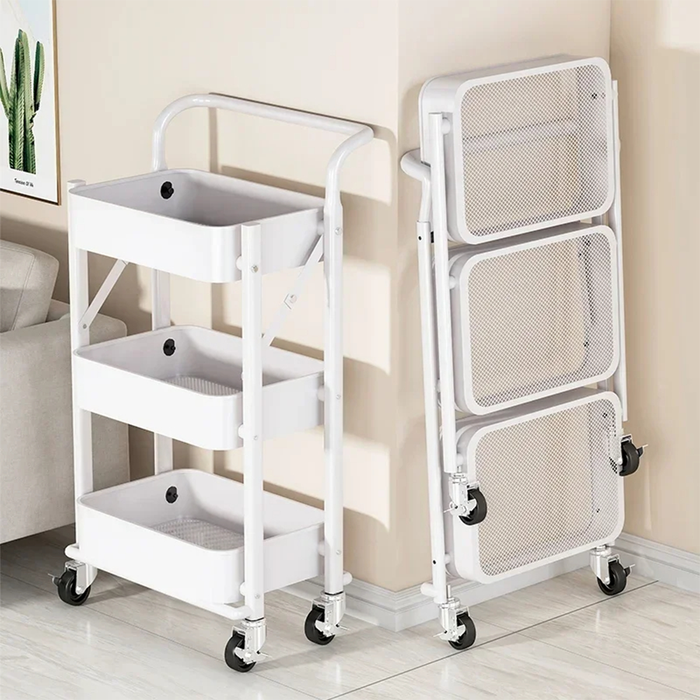 Carrello Portaoggetti Pieghevole a 3 Ripiani