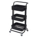 Carrello portatutto con 3 ripiani e ruote, variante colore nero, vista prodotto.