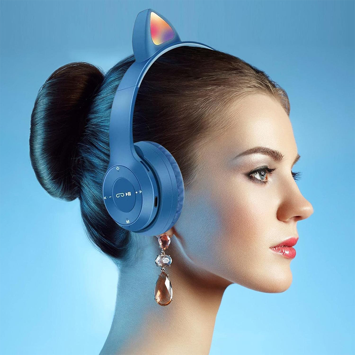 Cat Headphone Cuffie Bluetooth Pieghevoli con Luce LED