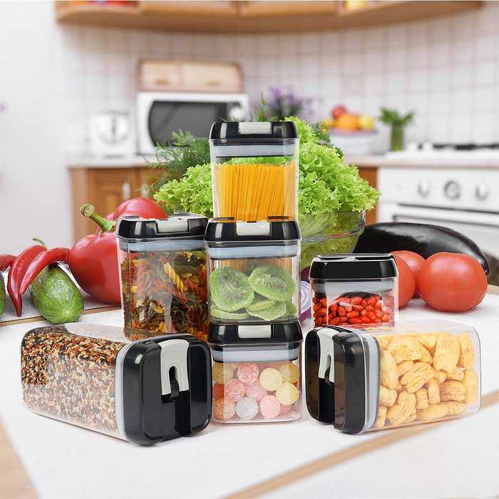 Juego de recipientes de plástico para alimentos con tapa