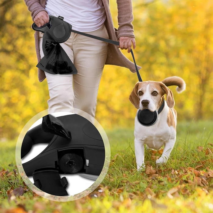 Guinzaglio Multifunzione per Cani con Ciotola Pieghevole e Bottiglia d’Acqua Integrata