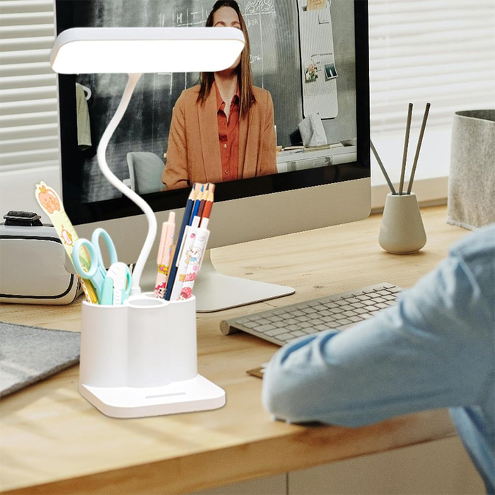 Lampada da Scrivania LED con Porta Penne e Luce Regolabile