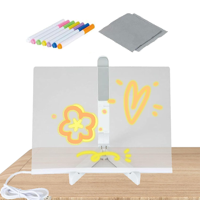 Lavagna Luminosa a LED Cancellabile con Penne Colorate e Supporto