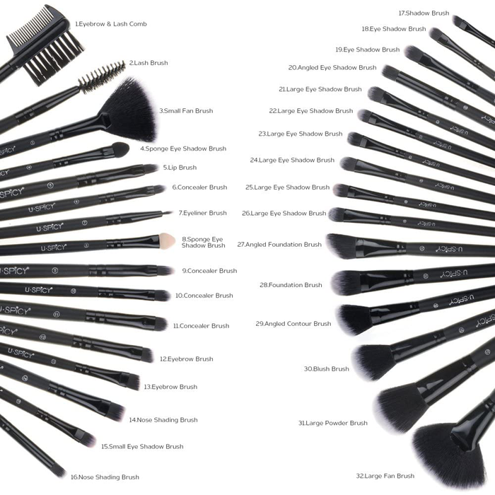 Pennelli Trucco Professionali 32 Pezzi con Custodia in Pelle