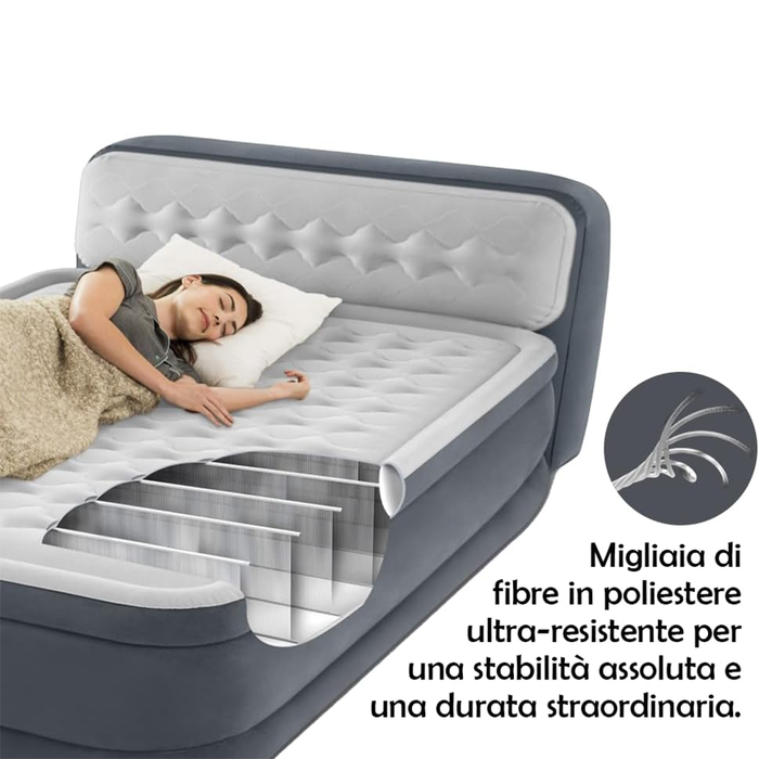 Materasso Gonfiabile Matrimoniale con Tecnologia Fiber-Tech e Pompa Elettrica Integrata