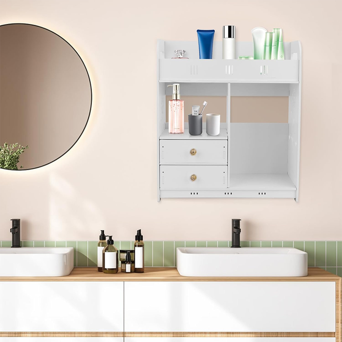 Mobiletto Sospeso da Bagno con Cassetti e Ripiani